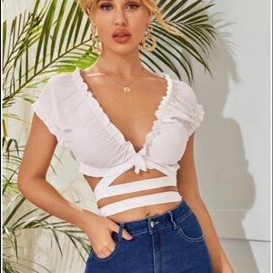 Frill Trim Crisscross Top